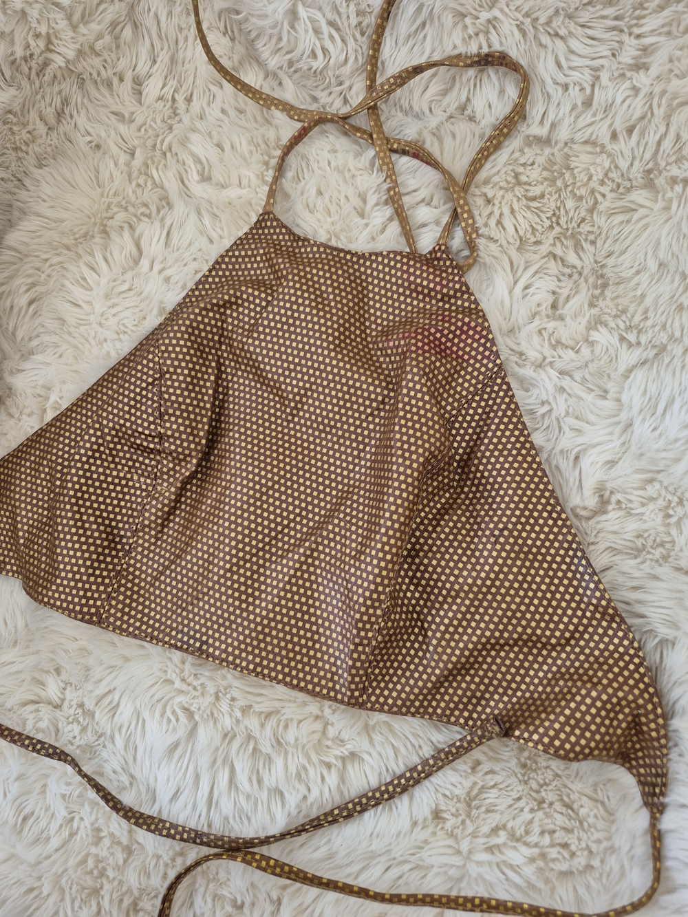 VTG PASSPORT Brown and Gold Halter Tie-Back Crop Top